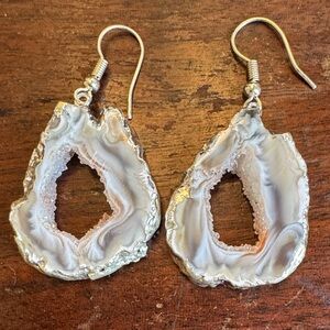 Silver Geode Drop Earrings
